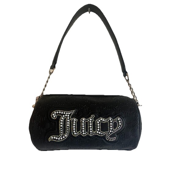 Juicy Couture Black Barrel Shoulder Bag With Rhinestone Logo & Chain Strap - Picture 1 of 14